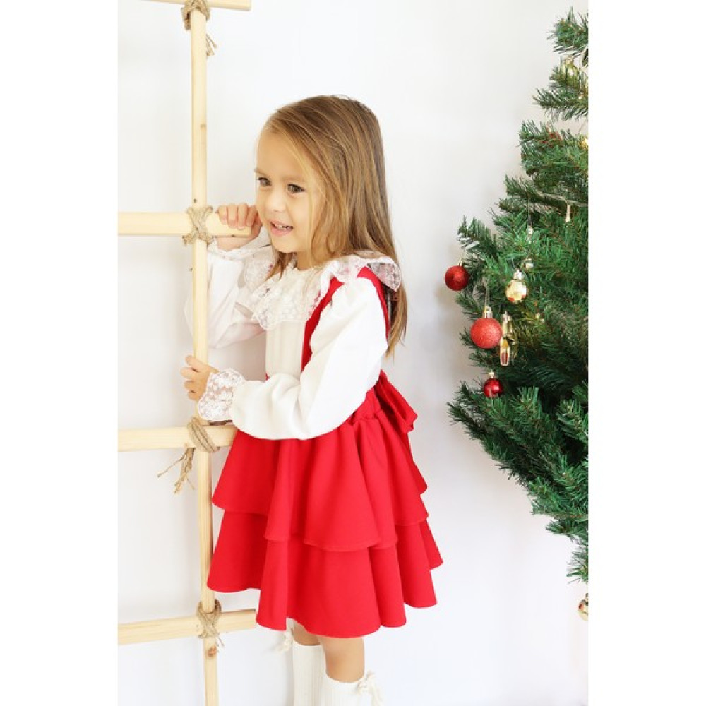 Parla Kids Kız Çocuk Helen Kırmızı Askılı Kat Kat Jile Elbise Dantel Uzun Kollu Bluz Takım Kız Çocuk Elbise Fiyatı