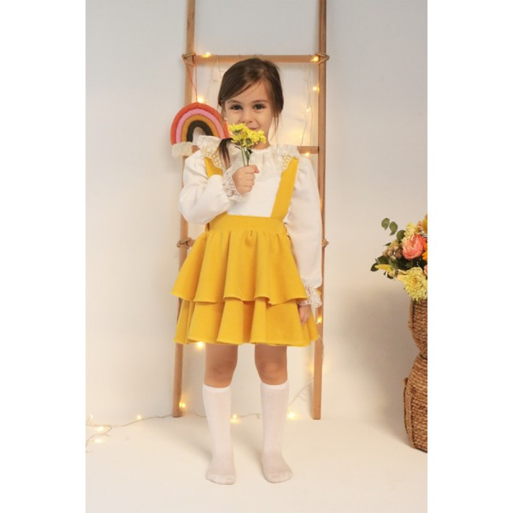 Parla Kids Kız Çocuk Helen Sarı Askılı Kat Kat Jile Elbise Dantel Uzun Kollu Bluz Takım Kız Çocuk Elbise Fiyatı