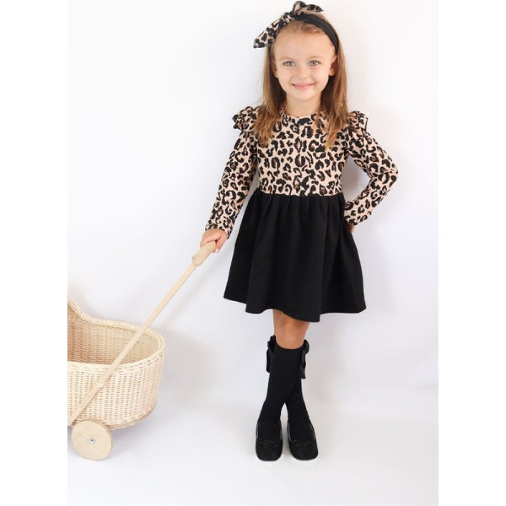Parla Kids Kız Çocuk Leopar Desenli Uzun Kollu Fırfırlı Elbise Bandana Takım Kız Çocuk Elbise Fiyatı