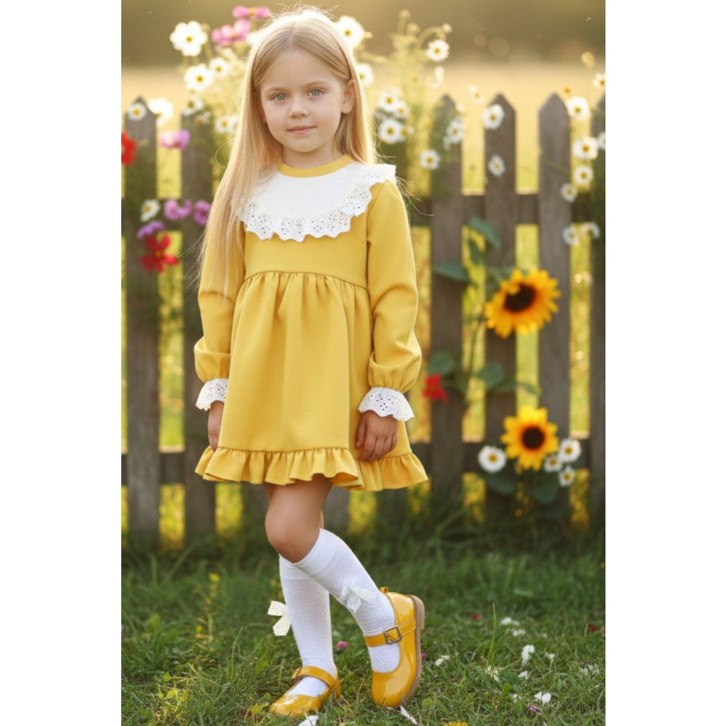 Parla Kids Kız Çocuk Ruby Hardal Uzun Kollu Dantel Detaylı Fırfırlı Elbise Kız Çocuk Elbise Fiyatı