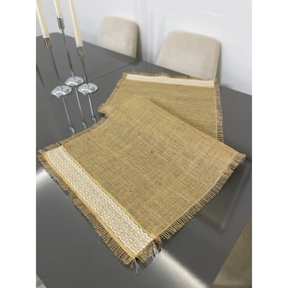 Parla Lifee Dantel Motifli Jüt Hasır Runner 40 x 100 cm - Kahve - 40 x 100 cm Masa Örtüsü Fiyatı