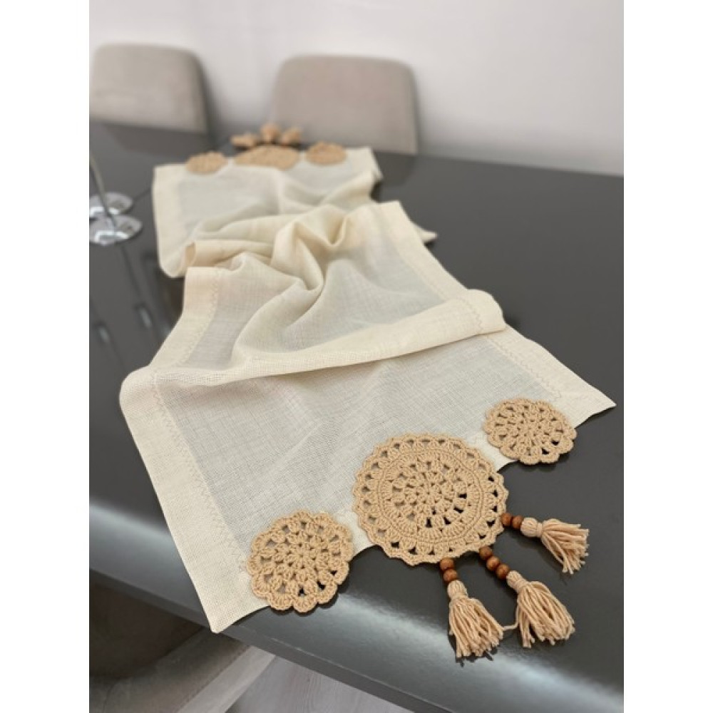 Parla Lifee El Örgülü Keten Runner 40x120 cm - Krem - 40 x 120 cm Masa Örtüsü Fiyatı