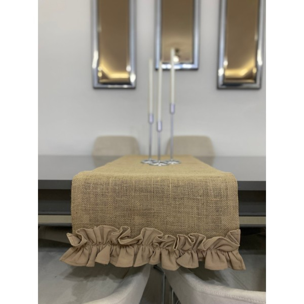 Parla Lifee Fırfırlı Hasır Jüt Runner - Kahve - 40 x 120 cm Masa Örtüsü Fiyatı