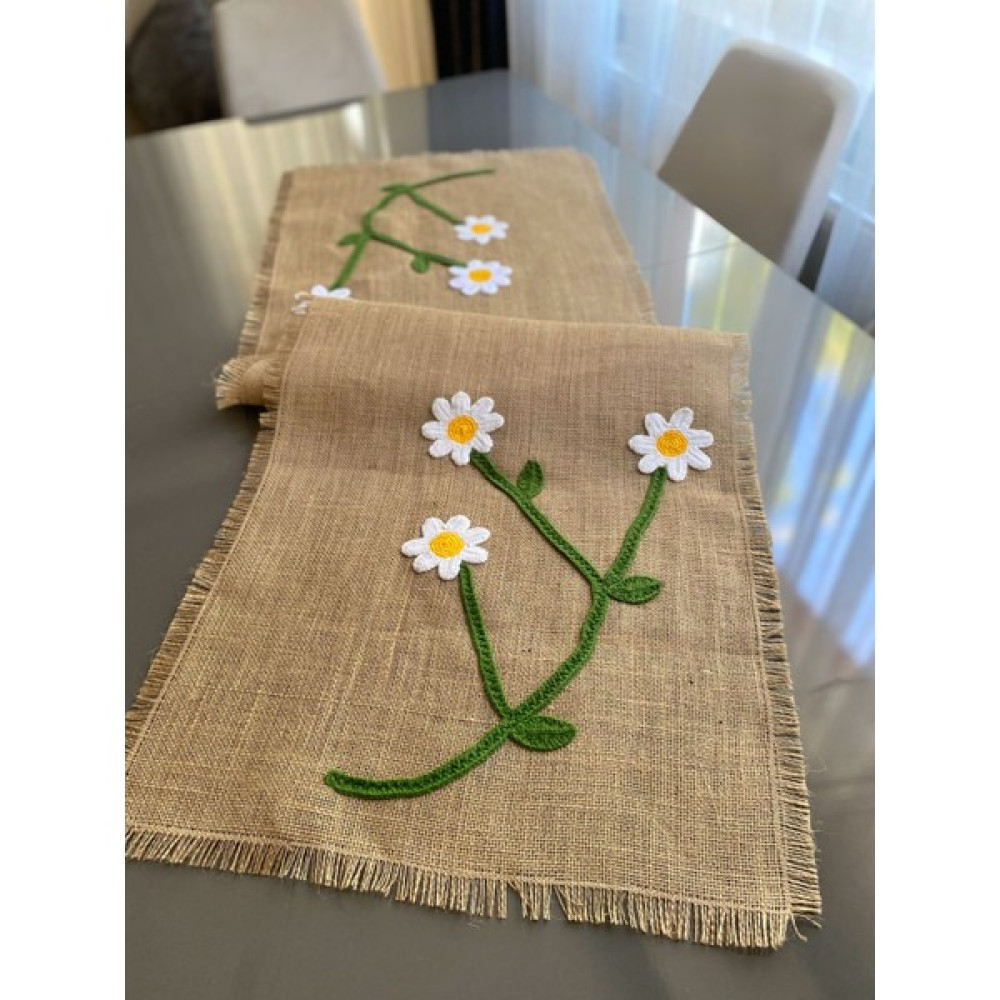Parla Lifee Papatya Model El Örgülü Jüt Runner 40X120 cm - 40 x 120 cm - Kahverengi - Bej Masa Örtüsü Fiyatı