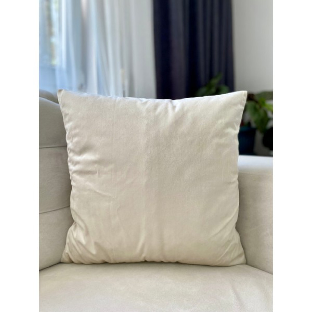 Parlak Krem Renk Kadife Kırlent Kılıfı - 42 x 42 cm - Açık Krem Kırlent / Mobilya Yastığı Fiyatı