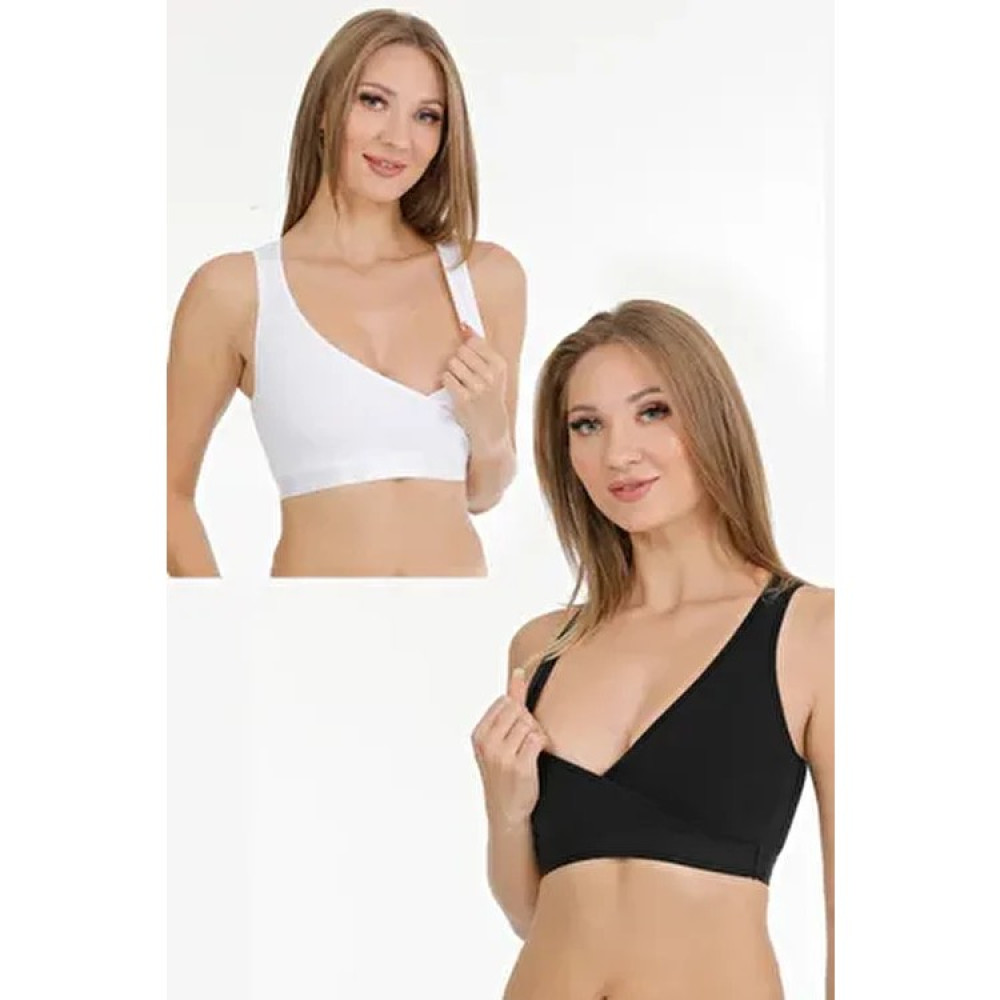 Parlingerie Emzirme Sporcu Büstiyeri 2'li Set Konforlu Pamuklu Siyah-Beyaz Düz Desen Emzirme Sütyeni Fiyatı