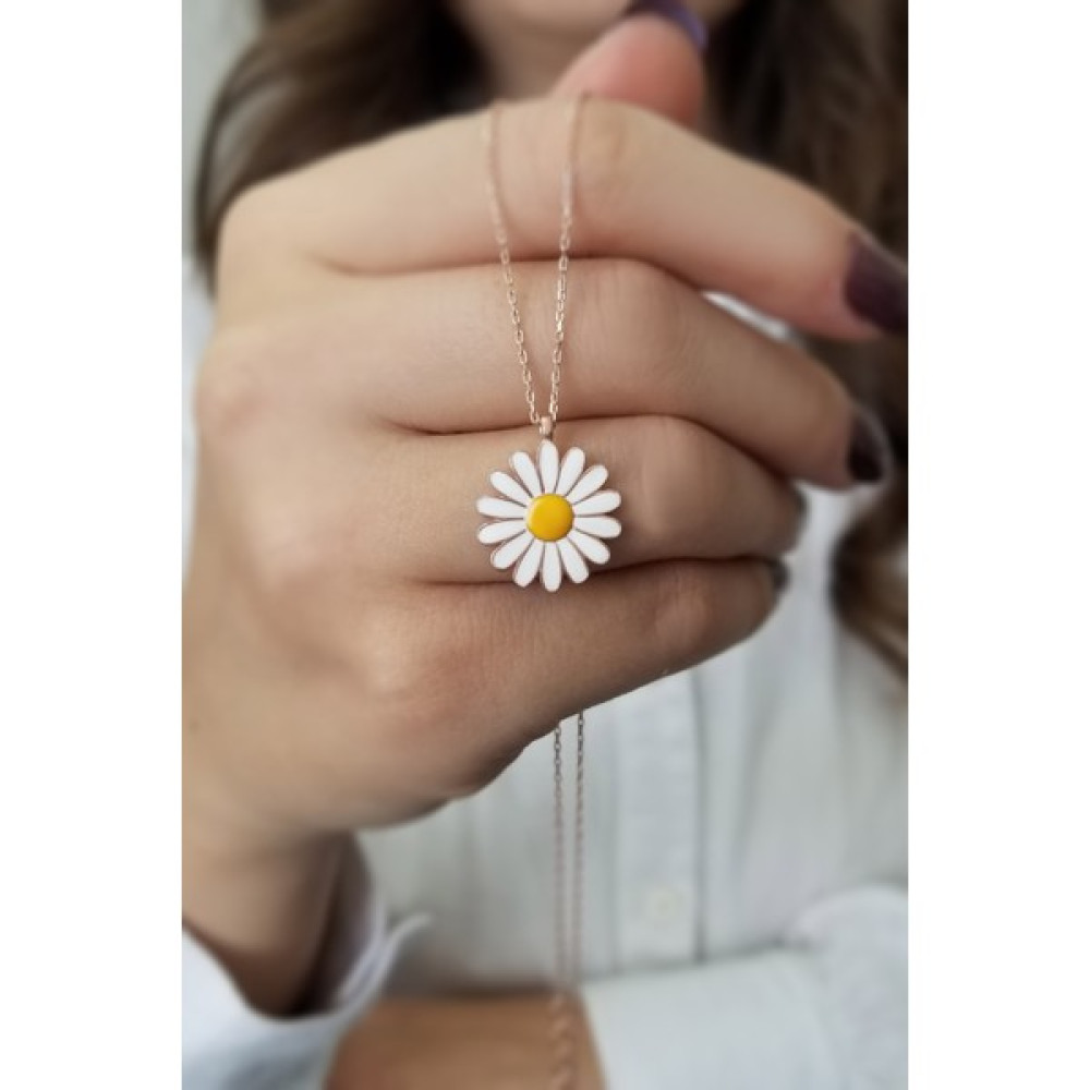 Parmas Design Kadın Papatya Tasarım Mineli Rose 925 Ayar Gümüş Kolye Gümüş Kolye Fiyatı