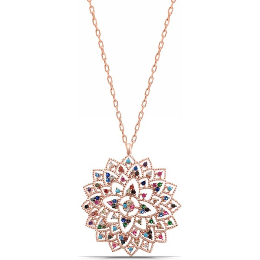 Parmas Design Kadın Yaşam Çiçeği Madalyon 925 Ayar Gümüş Kolye - Rose - 46 cm Gümüş Kolye Fiyatı