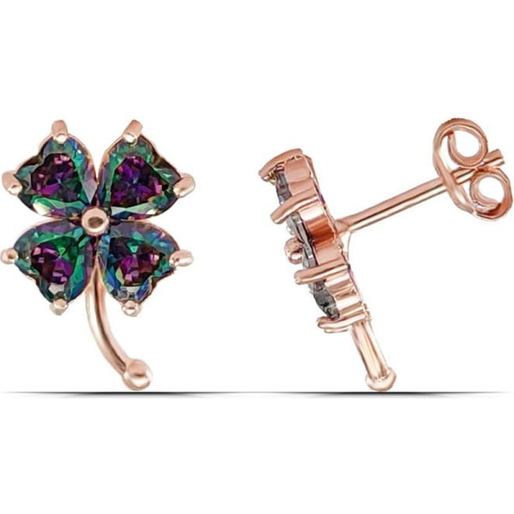 Parmas Design Mistik Topaz Yonca Tasarım Kadın 925 Ayar Gümüş Küpe - Rose Gümüş Küpe Fiyatı