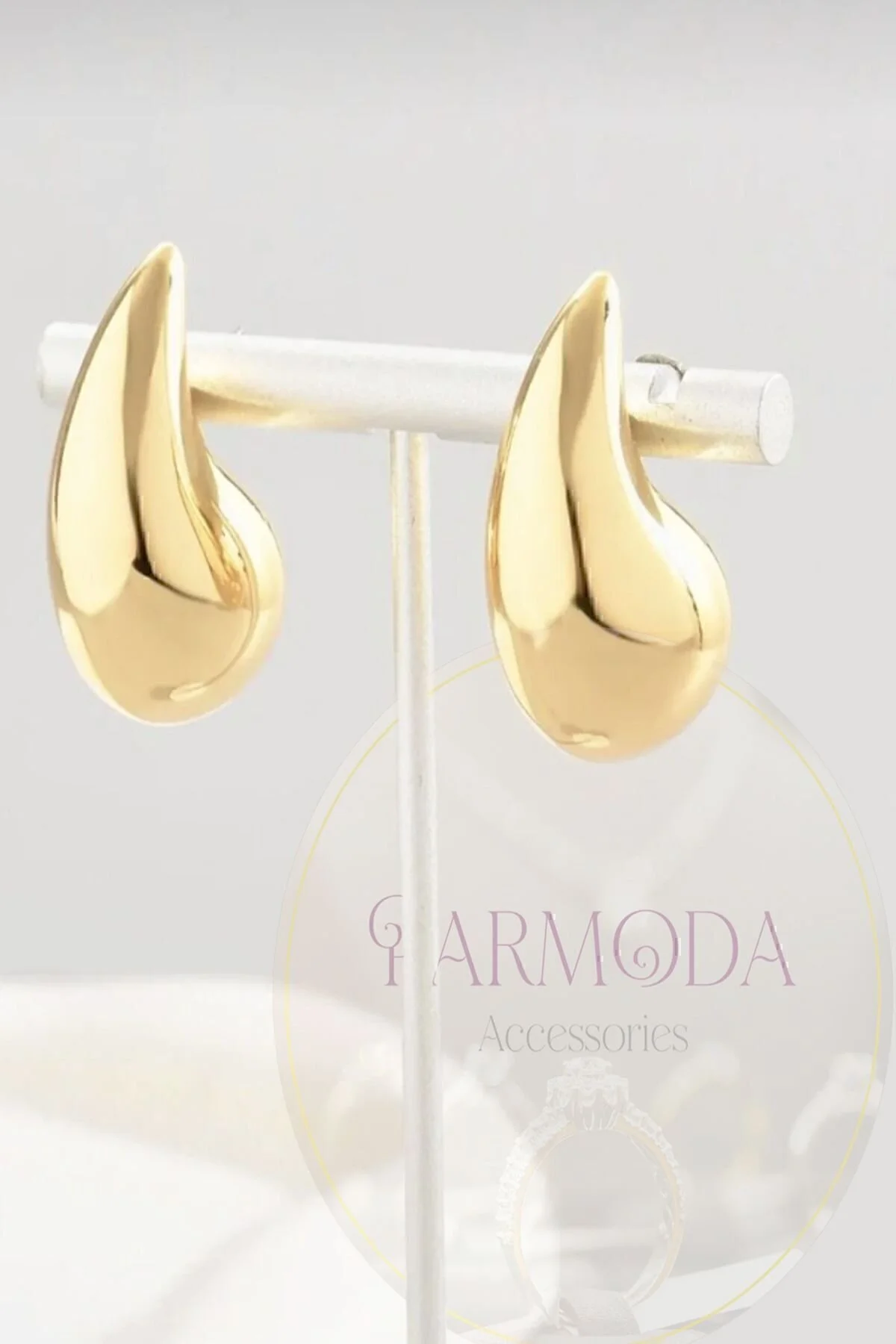 parmoda Italyan Bottega Gözyaşı Damla Küpe Pvd Kaplamalı- Ağırlığı 4.40gram (3.7CM/31MM) Küpe001" Bijuteri Küpe Fiyatı