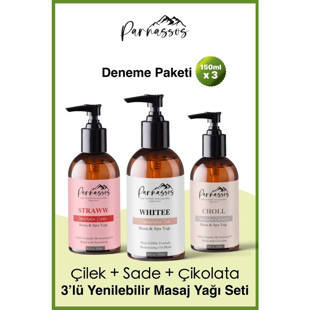 Parnassos Çilek Özlü, Çikolata Aromalı ve Sade Arındırıcı Yenilebilir Aromaterapi Masaj Yağı 150ml Set Bitkisel Yağlar Fiyatı