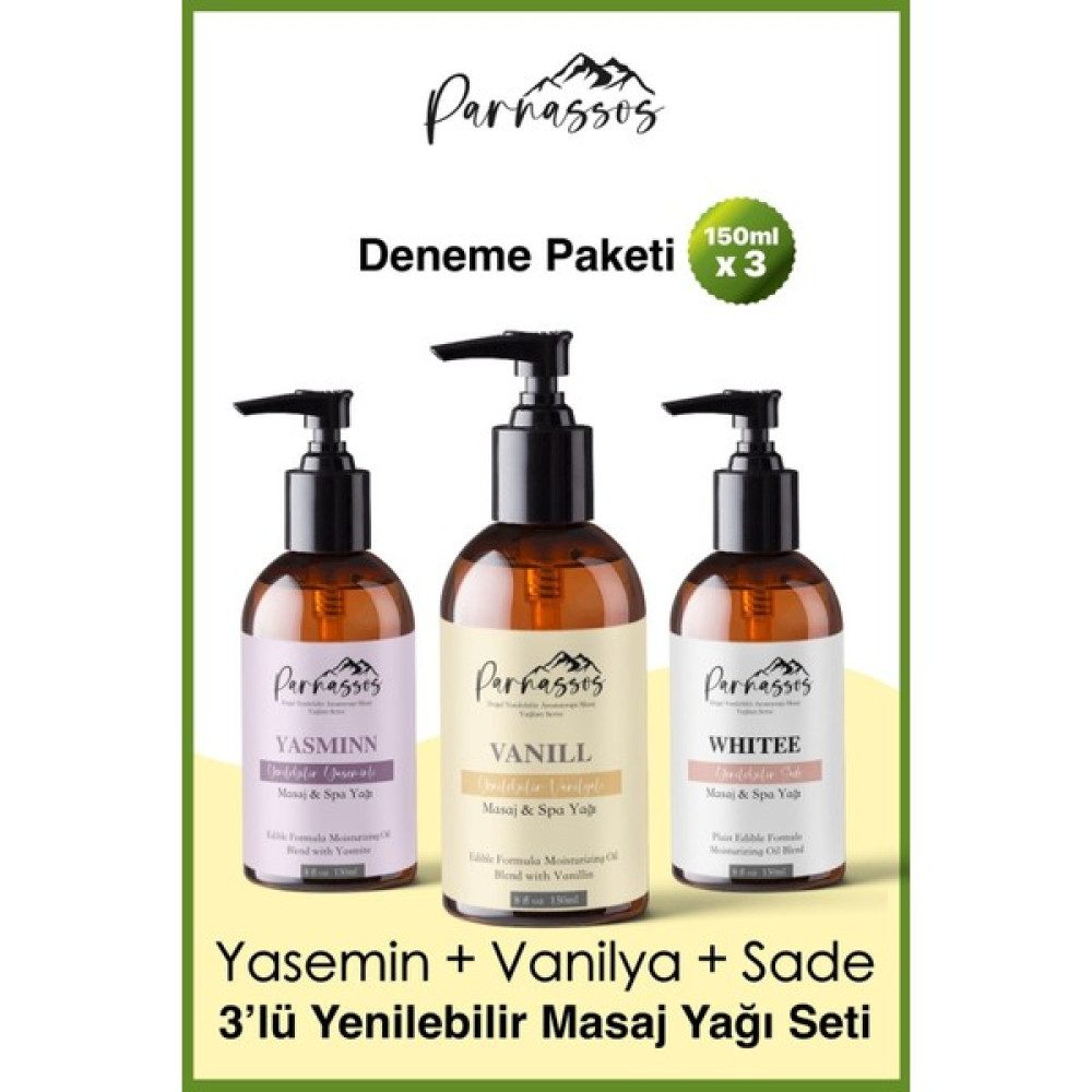 Parnassos Yasemin Özlü, Vanilyalı ve Sade Arındırıcı Yenilebilir Doğal Aromaterapi Masaj Yağı 150 ml Seti Bitkisel Yağlar Fiyatı