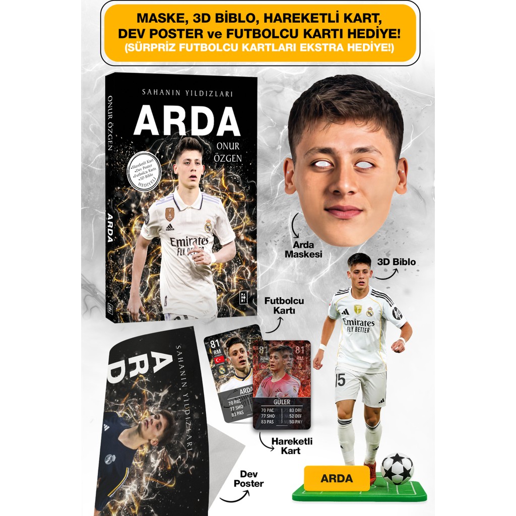 Parodi Yayınları Arda Güler Futbolcu Kitabı - Maske, 3D Biblo, Dev Poster, Hareketli Kart Hediyeli Set Biblo Fiyatı