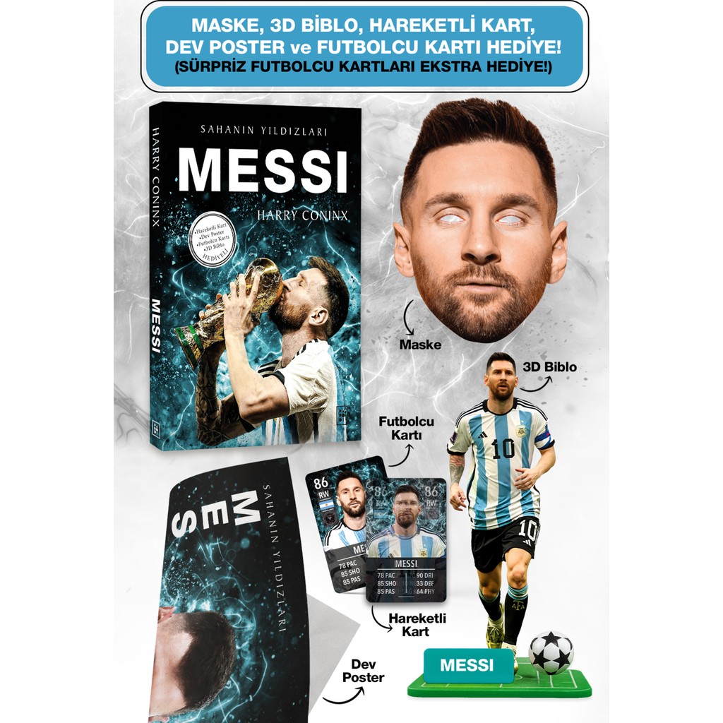 Parodi Yayınları Messi Futbolcu Kitabı - Maske, 3D Biblo, Dev Poster, Kart Hediyeli Set Biblo Fiyatı