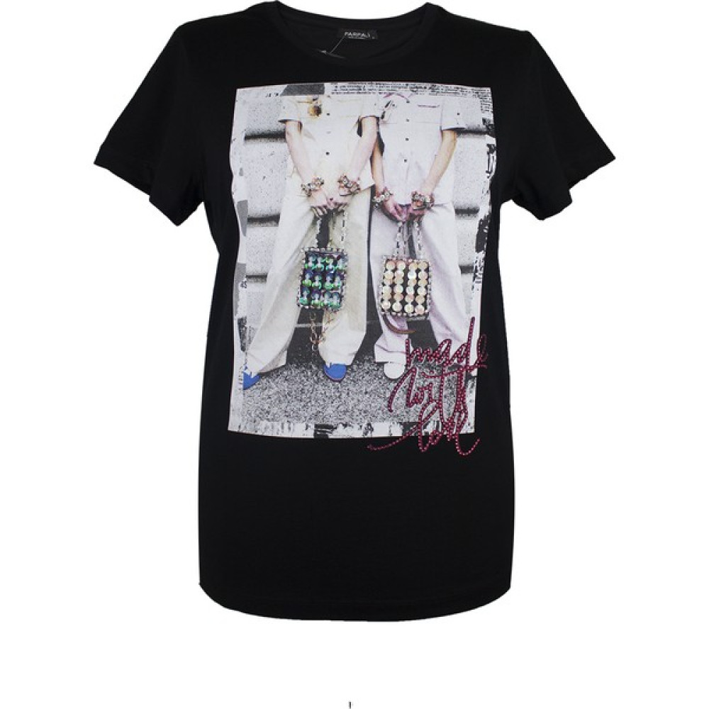 Parpali Kadın Beyaz Bags Taşlı Baskılı Taş İşlemeli Pamuklu Tişört Bayan T-shirt Fiyatı