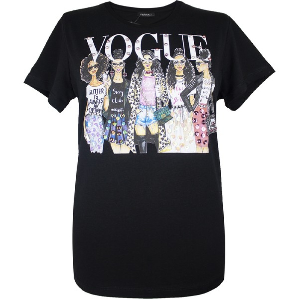 Parpali Kadın Beyaz Moda Vogue Taşlı Baskılı Taş İşlemeli Pamuklu Tişört Bayan T-shirt Fiyatı