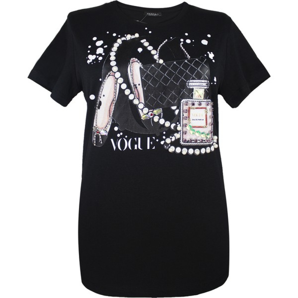 Parpali Kadın Beyaz Parfüm Taşlı Baskılı Taş İşlemeli Pamuklu Tişört Bayan T-shirt Fiyatı