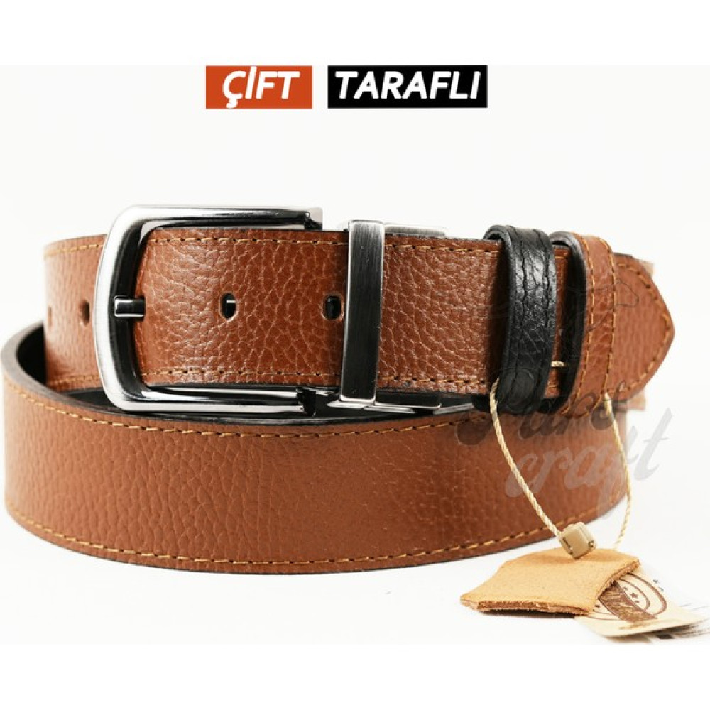 Parscraft Parscraft hakiki Deri Çift Taraflı Erkek Kemer 4 cm Taba - Siyah Erkek Kemeri Fiyatı