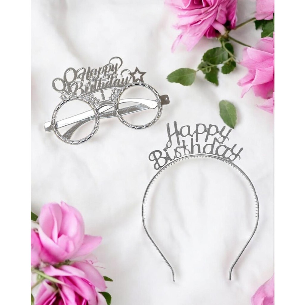 Parti Adresi Happy Birthday Taç Gözlük Set Doğum Günü Parti Aksesuarı Gümüş - 1 x 2 m - Ekru Diğer Fiyatı