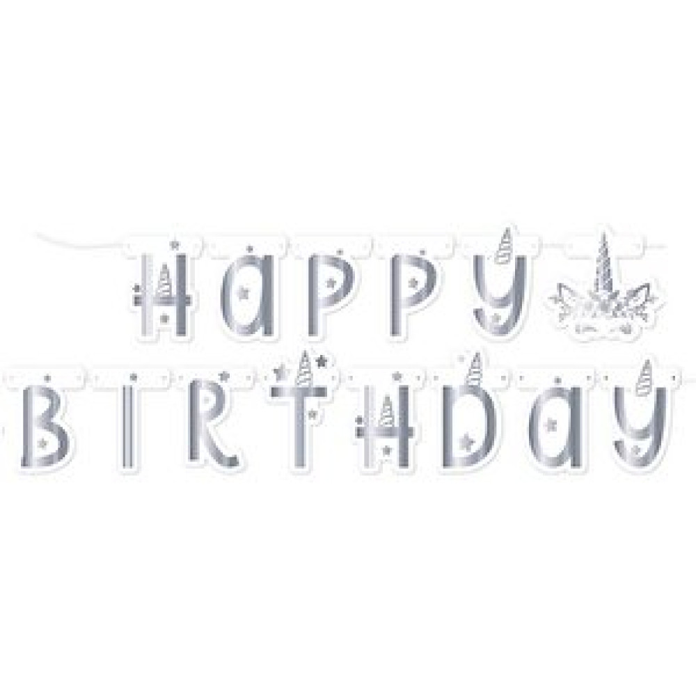 Parti Adresi Unicorn Silver Happy Birthday Yazı 2,50m Yaş Günü & Parti Fiyatı