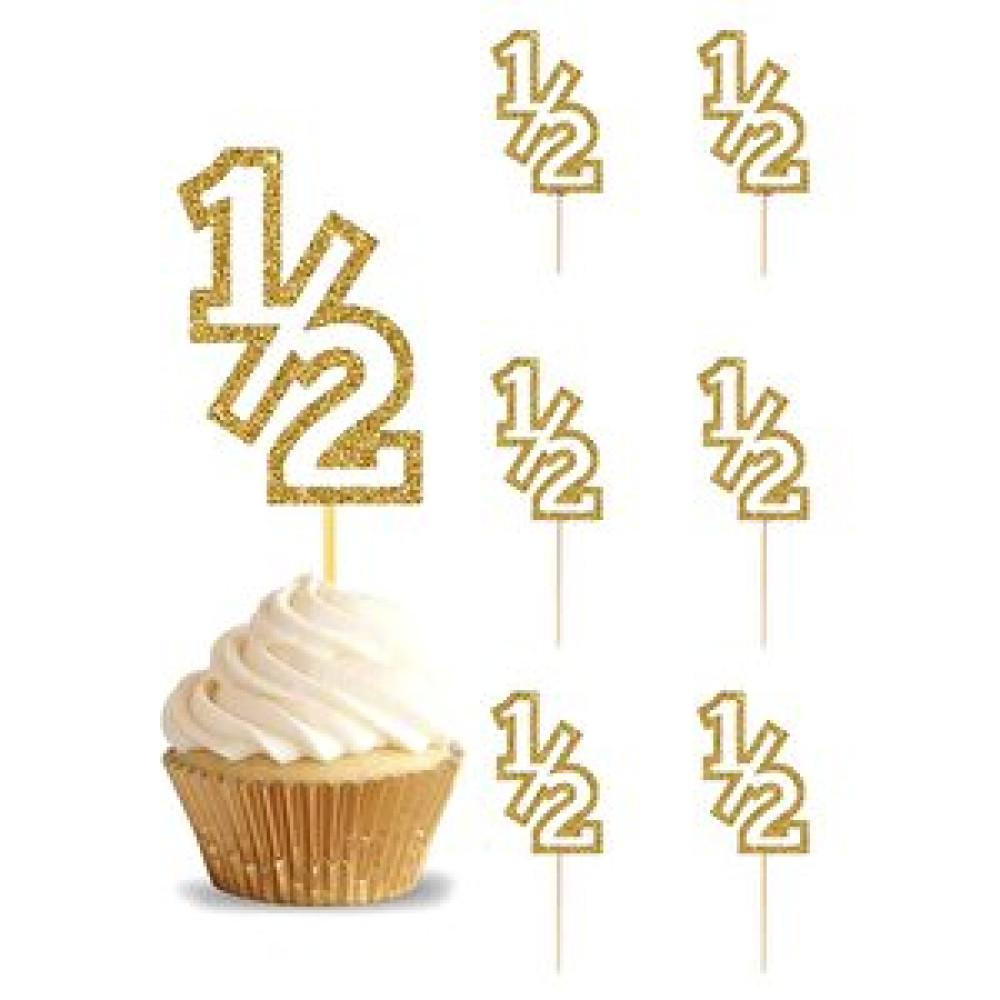 Parti Adresi Yarım Yaş kürdan 1/2 Yazılı cupcake Kürdanı Pasta Süsü Gold 10'lu Yaş Günü & Parti Fiyatı