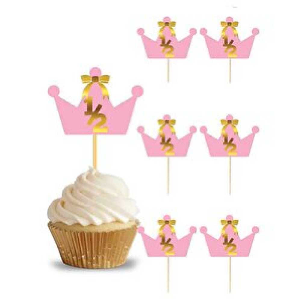 Parti Adresi Yarım Yaş kürdan 1/2 Yazılı cupcake Kürdanı Pasta Süsü Pembe 10'lu Yaş Günü & Parti Fiyatı