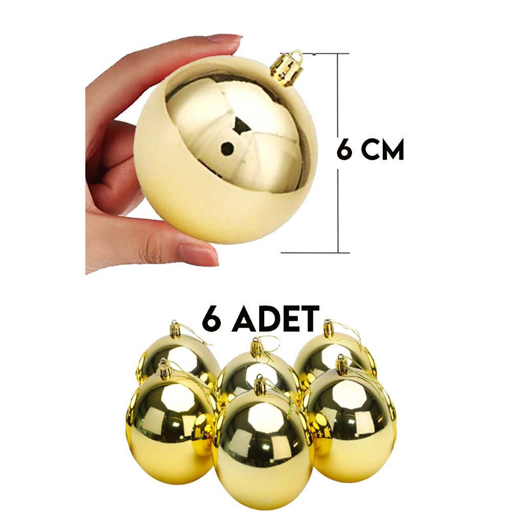 Parti dolabı 6 Adet Büyük Boy Gold Yılbaşı Çam Ağaçı Süsü Yeni Yıl Noel Dekor Parlak Cici Top Süs 6cm Yaş Günü & Parti Fiyatı