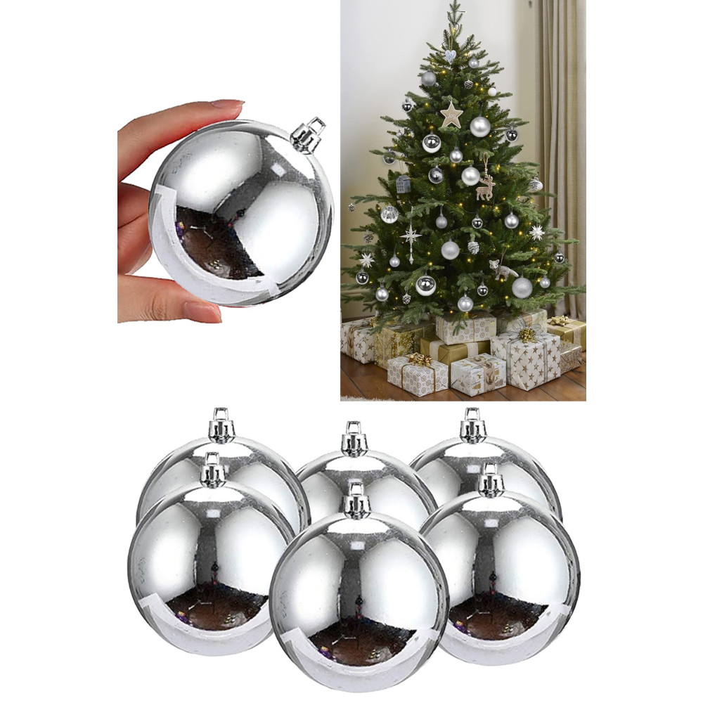 Parti dolabı 6 Adet Büyük Boy Gümüş Gri Yılbaşı Çam Ağaçı Süsü Yeni Yıl Noel Dekor Parlak Cici Top Süs 6cm Yaş Günü & Parti Fiyatı