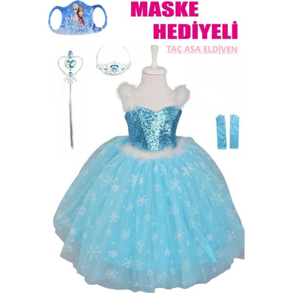 Parti Kırtasiye Frozen Elsa Karlar Ülkesi Kraliçesi Askılı Simli Tarlatanlı Kız Çocuk Mavi Elbise - 6 - 7 Yaş Oyuncak Fiyatı