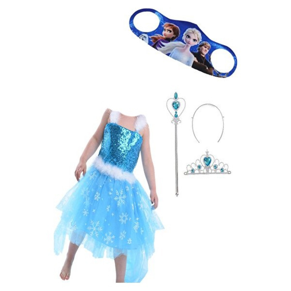 Parti Kırtasiye Frozen Elsa Maske Eldiven Taç Asalı Kostüm Ön Kısa Arka Uzun Model - 5 - 6 Yaş - Turkuaz Oyuncak Fiyatı