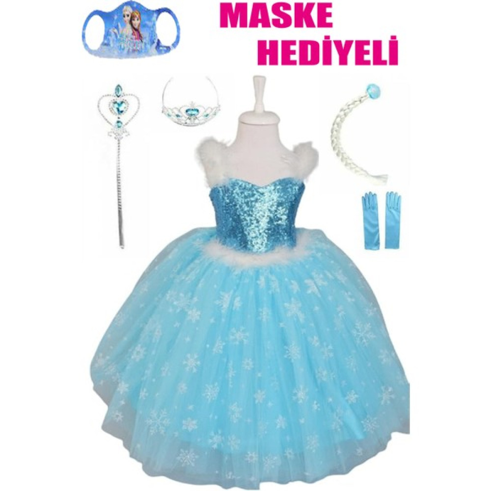 Parti Kırtasiye Frozen Kostüm Elsa Karlar Ülkesi Kraliçesi Askılı Simli Tarlatanlı Kız Çocuk Mavi Elbise Elsa Kostüm Elsa Kostümü Buzlar Kraliçesi Oyuncak Fiyatı