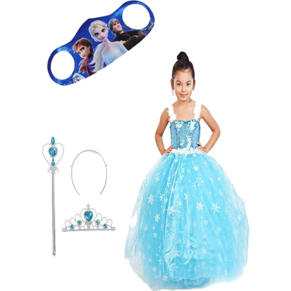Parti Kırtasiye Karlar Kraliçesi Elsa Elbise -Askılı Tarlatanlı -Asa,taç,maske - Frozen Kostüm - 6 - 9 Ay - Mavi Oyuncak Fiyatı