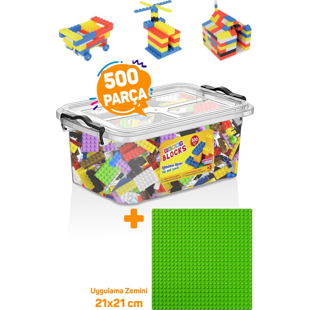 Parti Oyun Evi Yeşil Uygulama Zeminli Parçalı Setler Mikro Blok Funny Blocks 500 Parça Plastik Kutulu Diğer Fiyatı