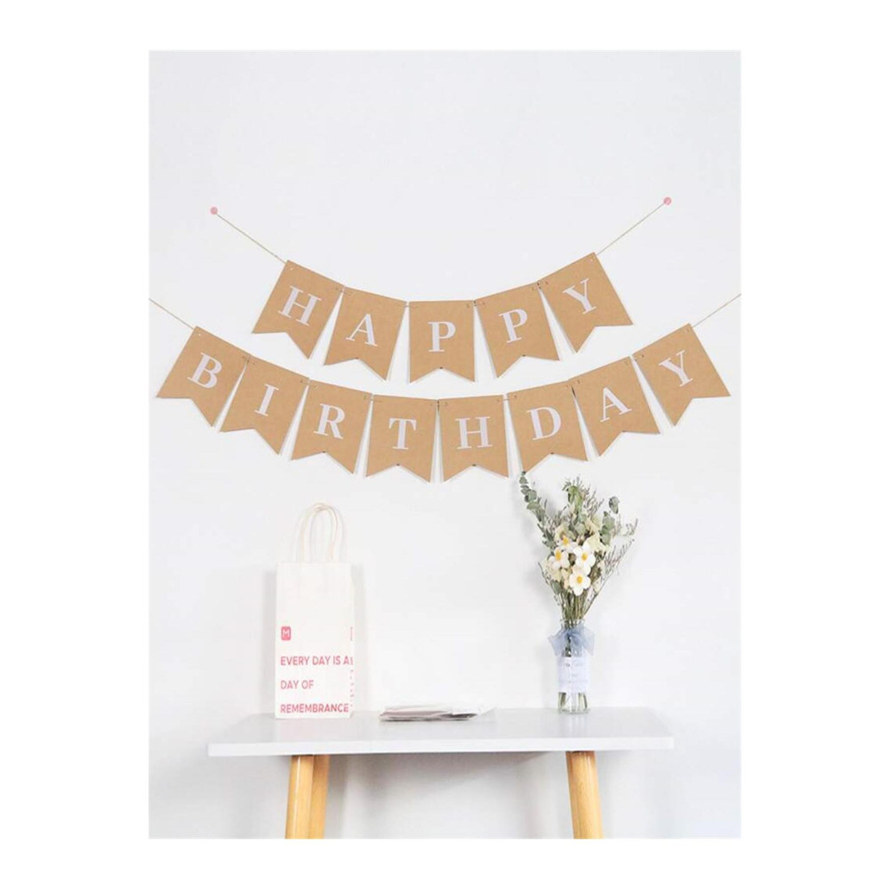 Partifabrik Kraft Renk Beyaz Retro Happy Birthday Yazı Süs Yaş Günü & Parti Fiyatı