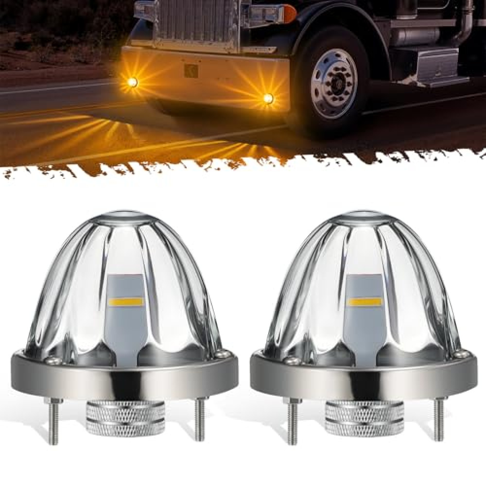 Partsam 2Pcs Glass Watermelon Lights [Patent Pending] Clear Lens Amber LED Side Marker Turn Signal Lights with Bezel Replacement for Kenworth Peterbilt Freightliner Trucks