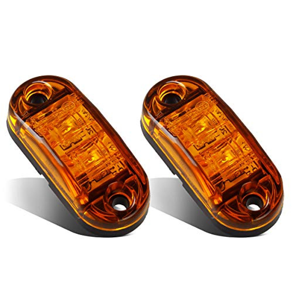 Partsam 2x Oval 2.5" Trailer Truck Amber Led Side Marker Lights Lamps 2 Diodes Surface Mount, Boat Marine LED Courtesy Lights, 2.5 Inch Trailer led clearance and side marker lights