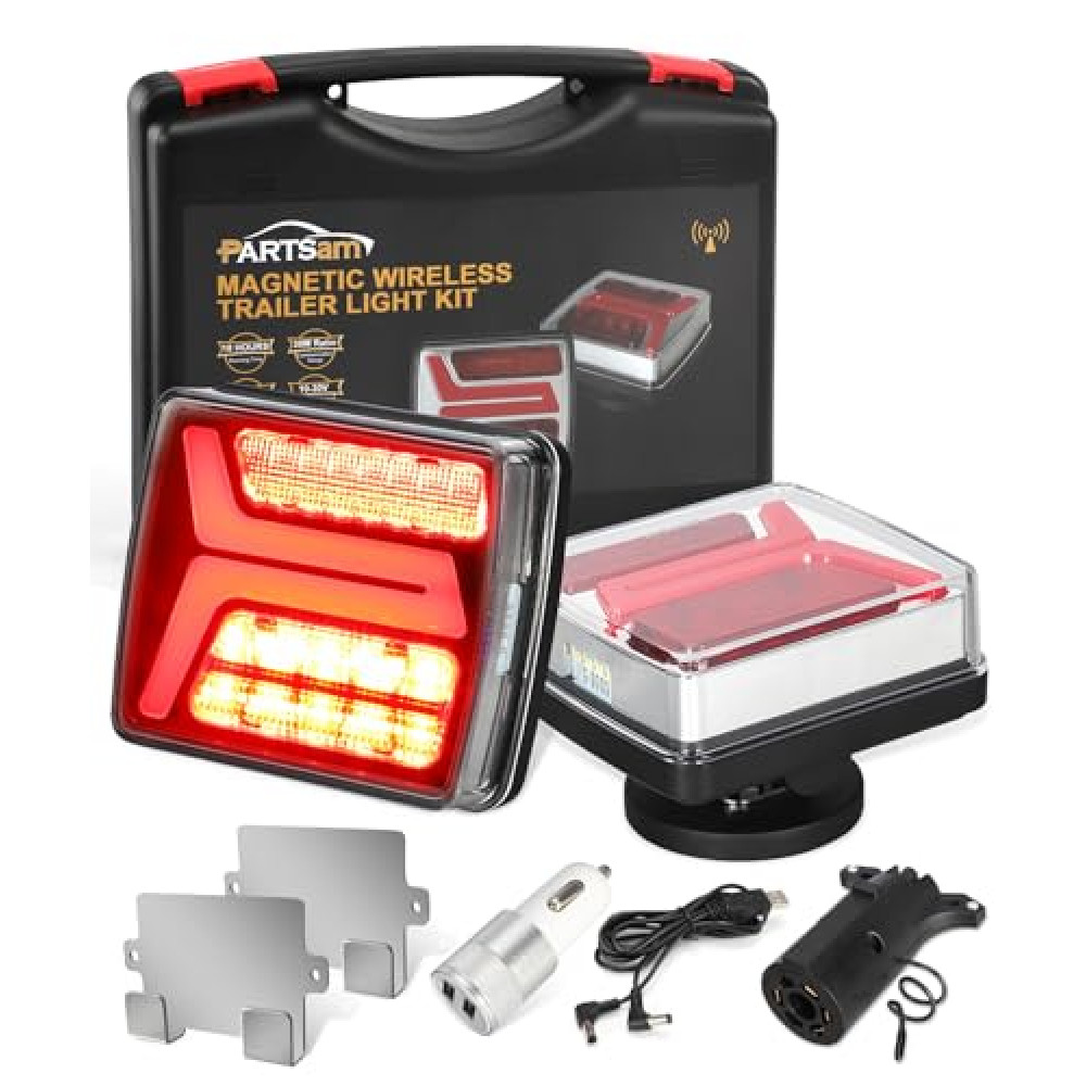 Partsam LED Wireless Trailer Lights Kit Magnetic Towing Tail Lights 58LED Universal Stop Turn Running Light with License Plate Light Dual USB Cable Charges for Trailers IP67 10-30V