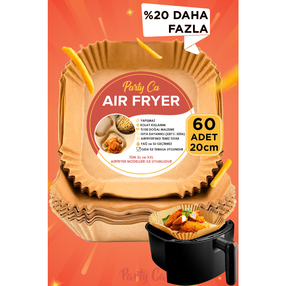 PARTY CA Airfryer Pişirme Kağıdı 60 Adet 20cm Kare Model Airfryer Yağsız Fritöz Philips Xxl Xiaomi Pişirme Kağıdı Fiyatı