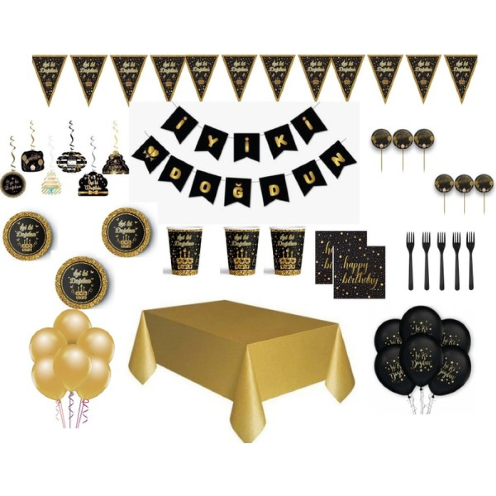 Party Gross Siyah Gold Iyi Ki Doğdun Doğum Günü Parti Seti Oto Boyaları Fiyatı