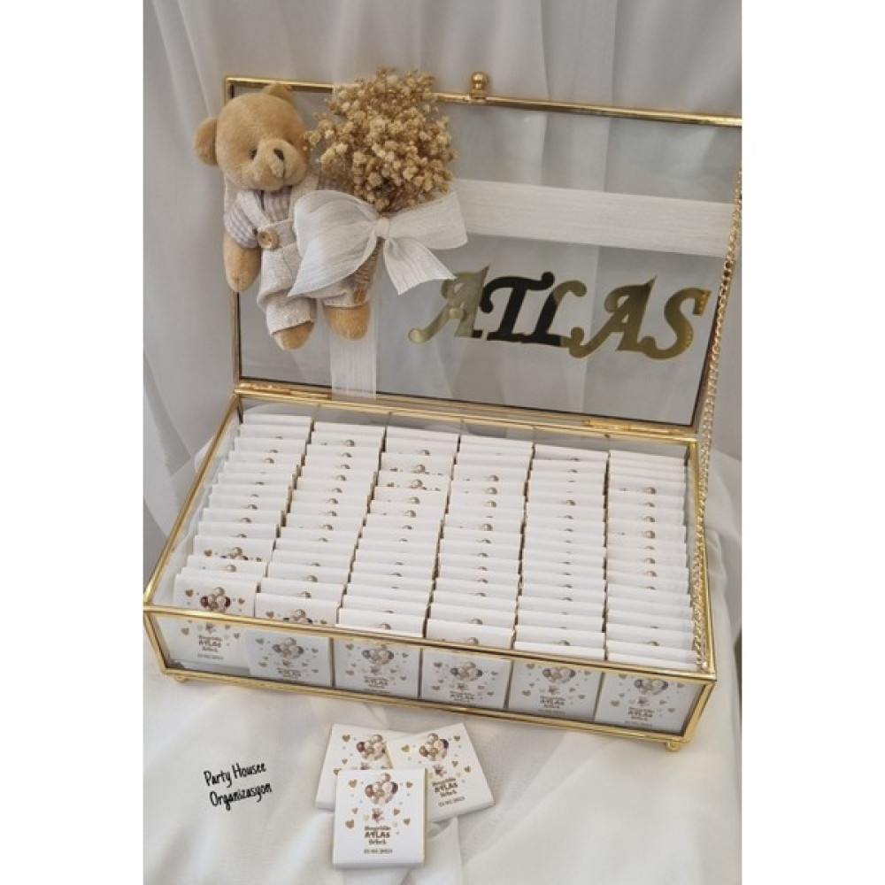 Party Housee Organizasyon 100 Adet Isime Özel Ayıcıklı Cam Kutulu Erkek Bebek Çikolatası - 475 gr Oto Boyaları Fiyatı