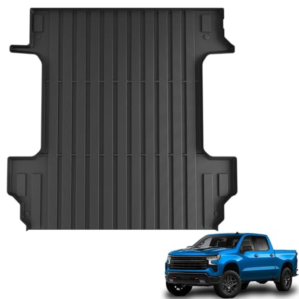 PARTZER Truck Bed Mat Fit 2019-2025 Chevy Silverado/GMC Sierra 1500（5.8ft Bed Custom Fit All Weather TPE Heavy Duty Pickup Accessories Cargo Mat