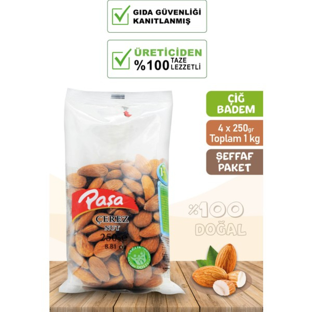 Paşa Kuruyemiş Çiğ Badem Içi Şeffaf Paket 250 gr x 4 Adet - 1 kg Diğer Fiyatı