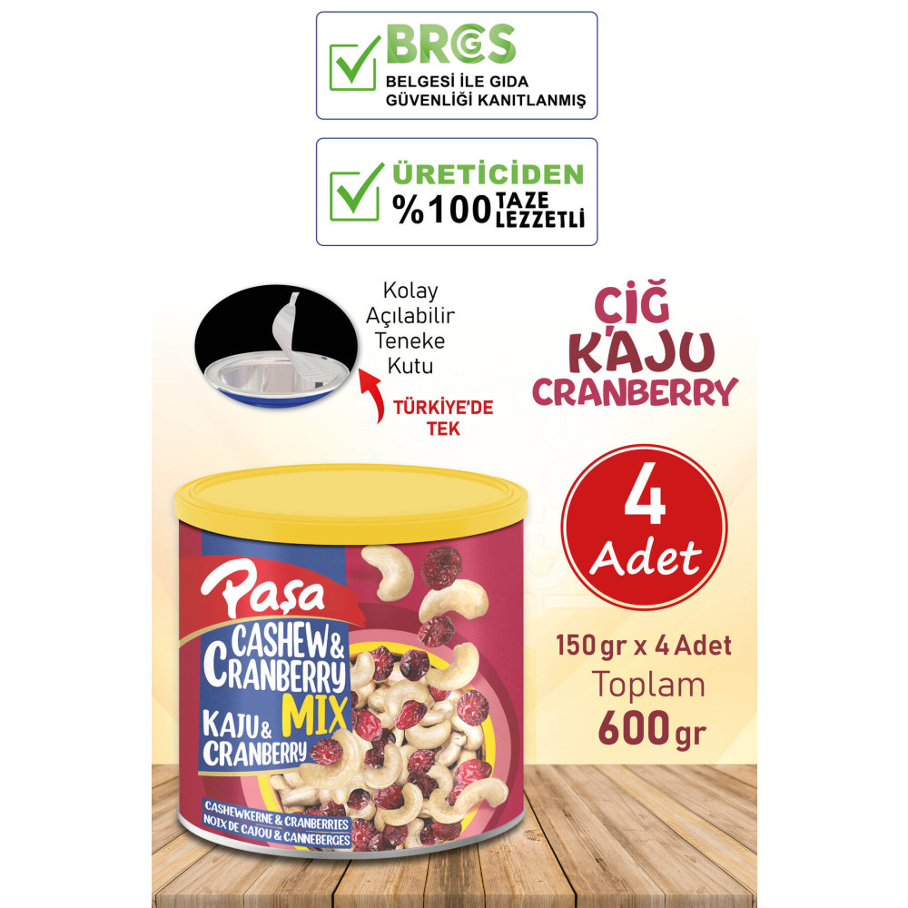 Paşa Kuruyemiş Çiğ Kaju & Turna Yemişi Teneke Kutu 150 gr X 4 Adet (NATUREL 1. KALİTE) Kuruyemiş Fiyatı