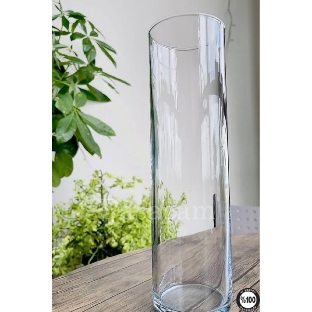 Paşabahçe Denizli El Imalati 15 cm Genişlik - 40 cm El Işciliği Silindir Vazo Cam PS40 Kalın Taban - Şeffaf Vazo Fiyatı
