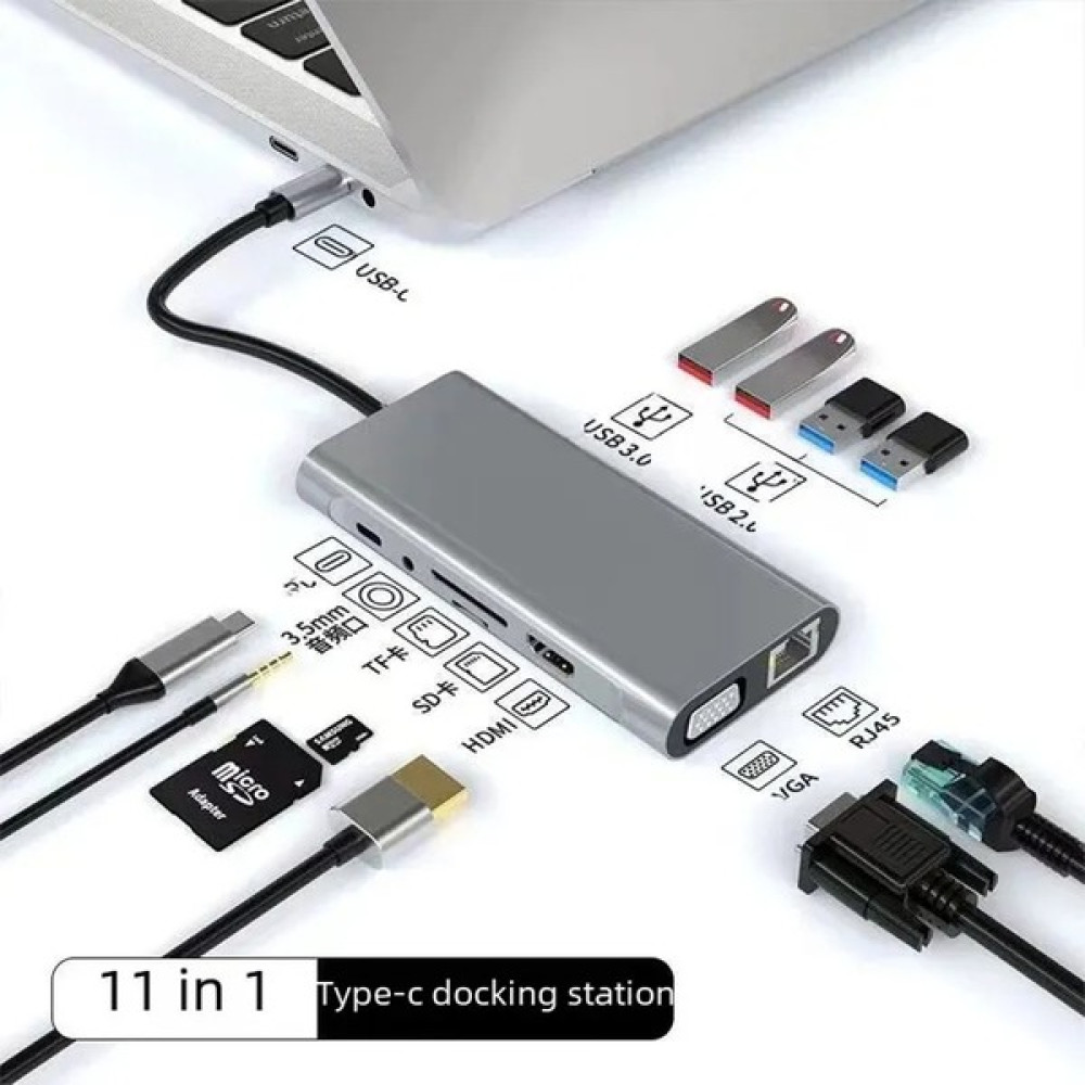 Pasaco 11 In 1 Type-C To USB Hub Port Uyumlu Adaptör Hdmı 4x USB Lan VGA Sd Card Çevirici Çoklayıcı Bilgisayar Çevirici ve Adaptörü Fiyatı