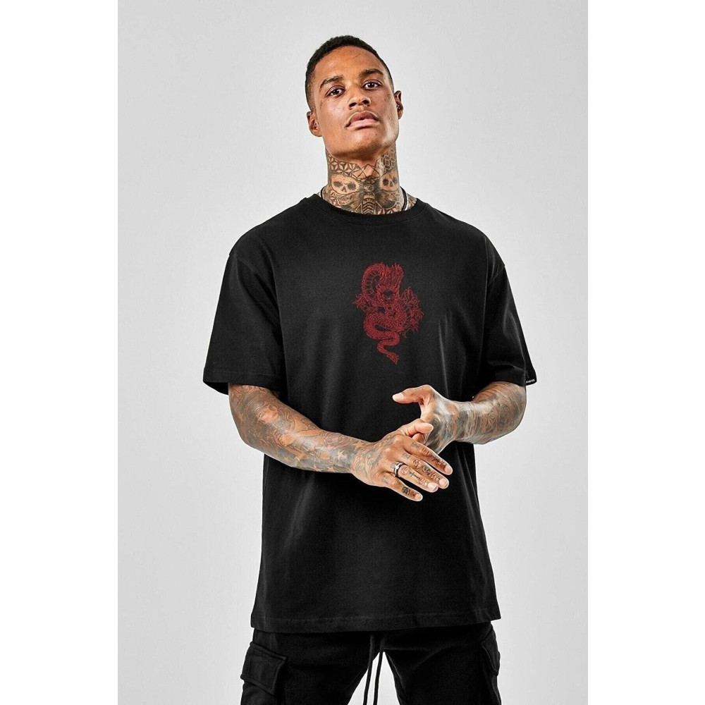 Pasage Oversize Dragon Baskılı Siyah Tshirt B0001 5XL Beden Bayan T-shirt Fiyatı