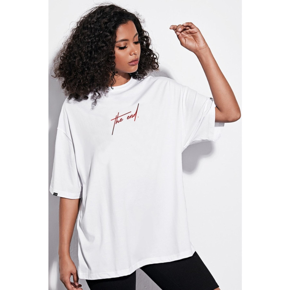 Pasage The End Baskılı Beyaz Oversize Tshirt S Beden Bayan T-shirt Fiyatı