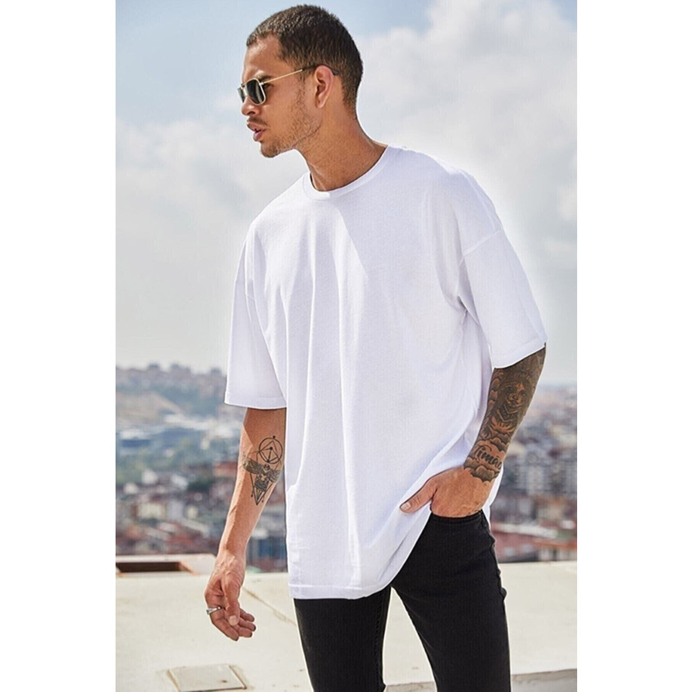 Pasage Unisex Oversize Beyaz Bol Kesim Tshirt 2XL Beden Bayan T-shirt Fiyatı
