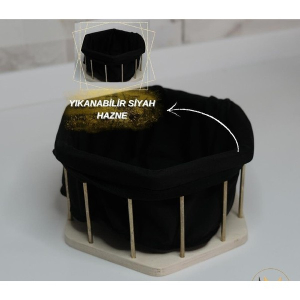 Pasiflora Home Desing Dekoratif Altıgen Gold Ekmek Sepeti Ahşap Stant & Siyah Kumaş Hazne & Gold Metal Çerçeve Mutfak Tekstili Fiyatı
