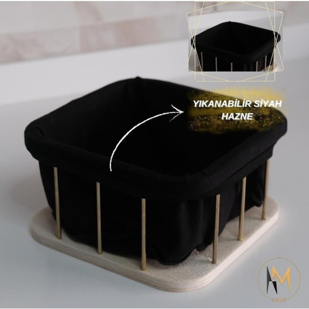 Pasiflora Home Desing Dekoratif Kare Gold Ekmek Sepeti Ahşap Stant & Siyah Kumaş Hazne & Gold Metal Çerçeve Saklama Kapları Fiyatı